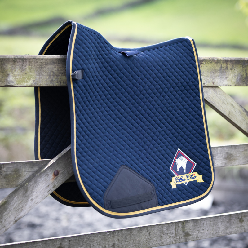 New Blue Chip Dressage Saddlecloth - Navy with gold trim